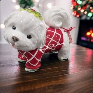 BLUE Sky Clayworks Maltese Christmas Puppy Dog Figurine By Heather Goldminc New